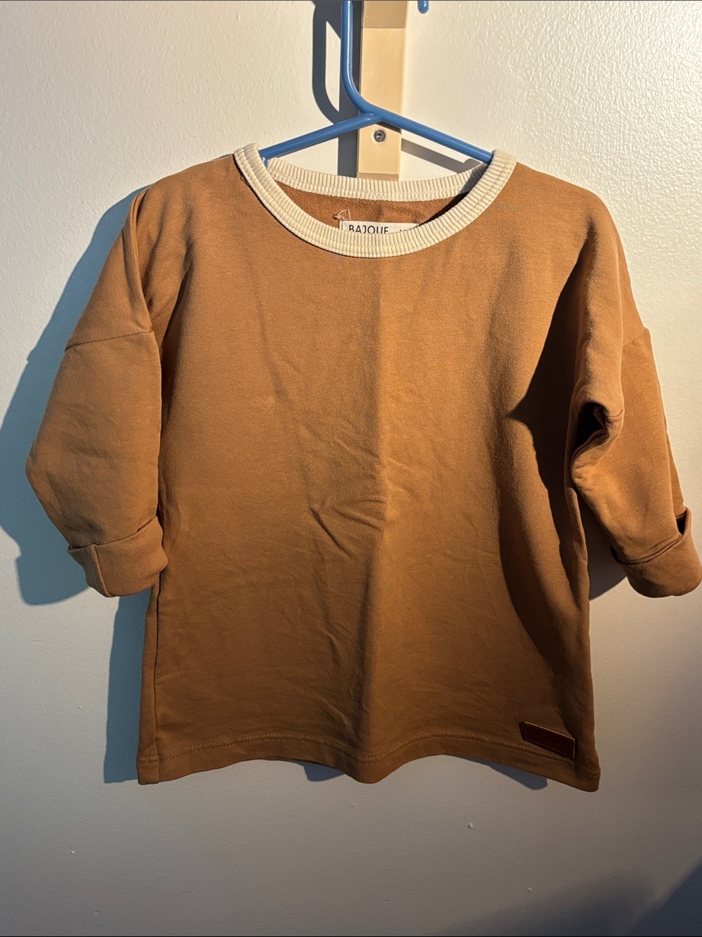 Kids Long-Sleeve Brown évolutive dress with Cream Rib Trim 1-3 years